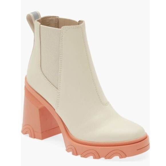 SOREL Brex Waterproof Platform Block Heel Chelsea Bootie in Ivory Size 9.5 - Picture 1 of 13